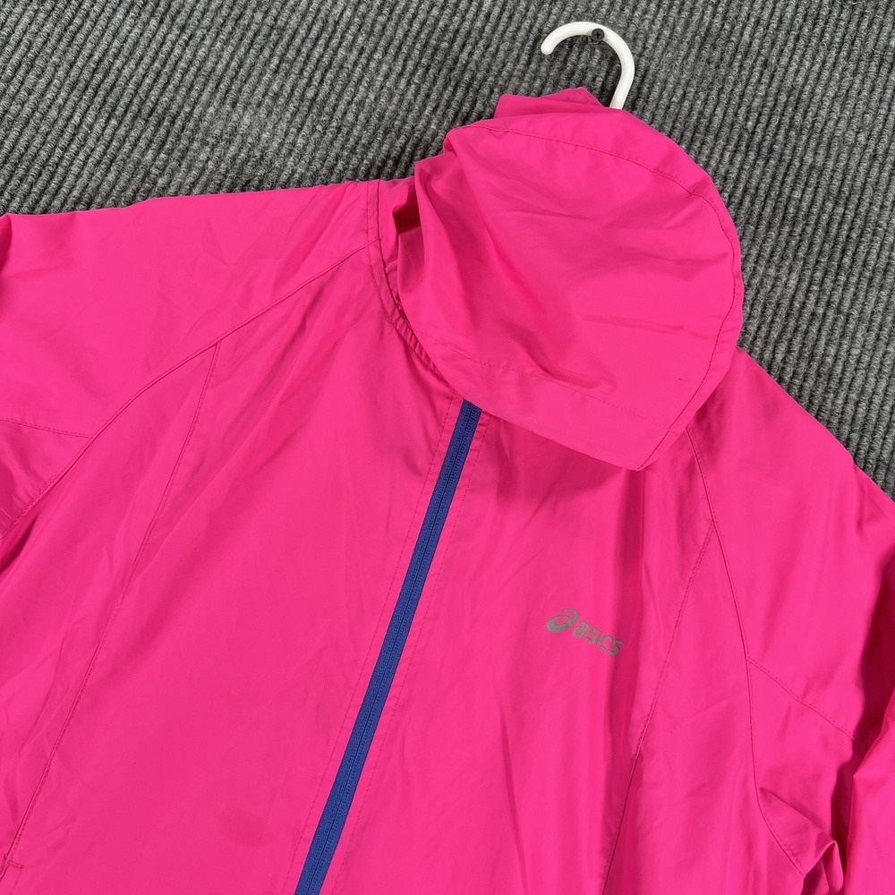 ASICS Jacket Womens Small‎ Pink Hooded Full Zip Lightweight Running Windbreaker
